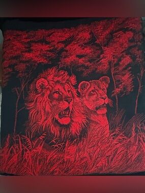 Rare Vintage San Marcos King Size Lion Lioness Reversible Blanket Red Black NICE